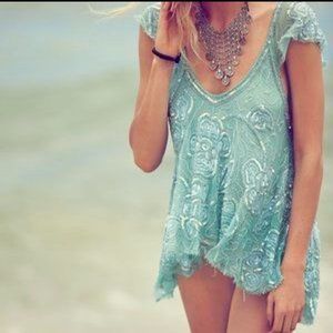Free People Seafoam Sequin Top